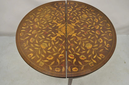 Antique Dutch Marquetry Inlay Flip Top Demilune Round Console Game Table