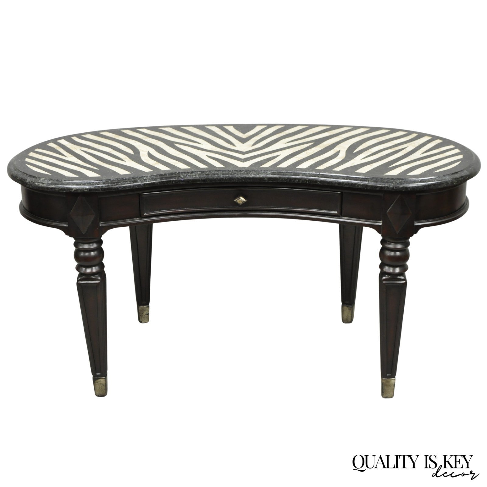 Seven Seas by Hooker Furniture Zebra Tessellated Stone Kidney Shaped Table Desk