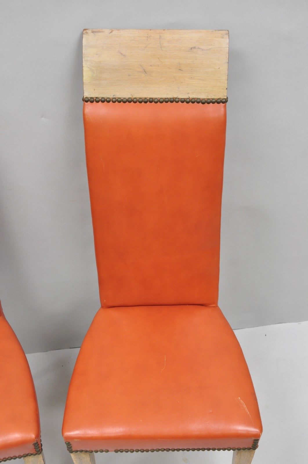 Vintage French Art Deco Gio Ponti Style High Back Pickled Wash Side Chair - Pair