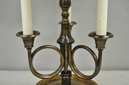 Frederick Cooper Brass Bouillotte Trumpet Arm Table Lamp w/ Green Tole Shade