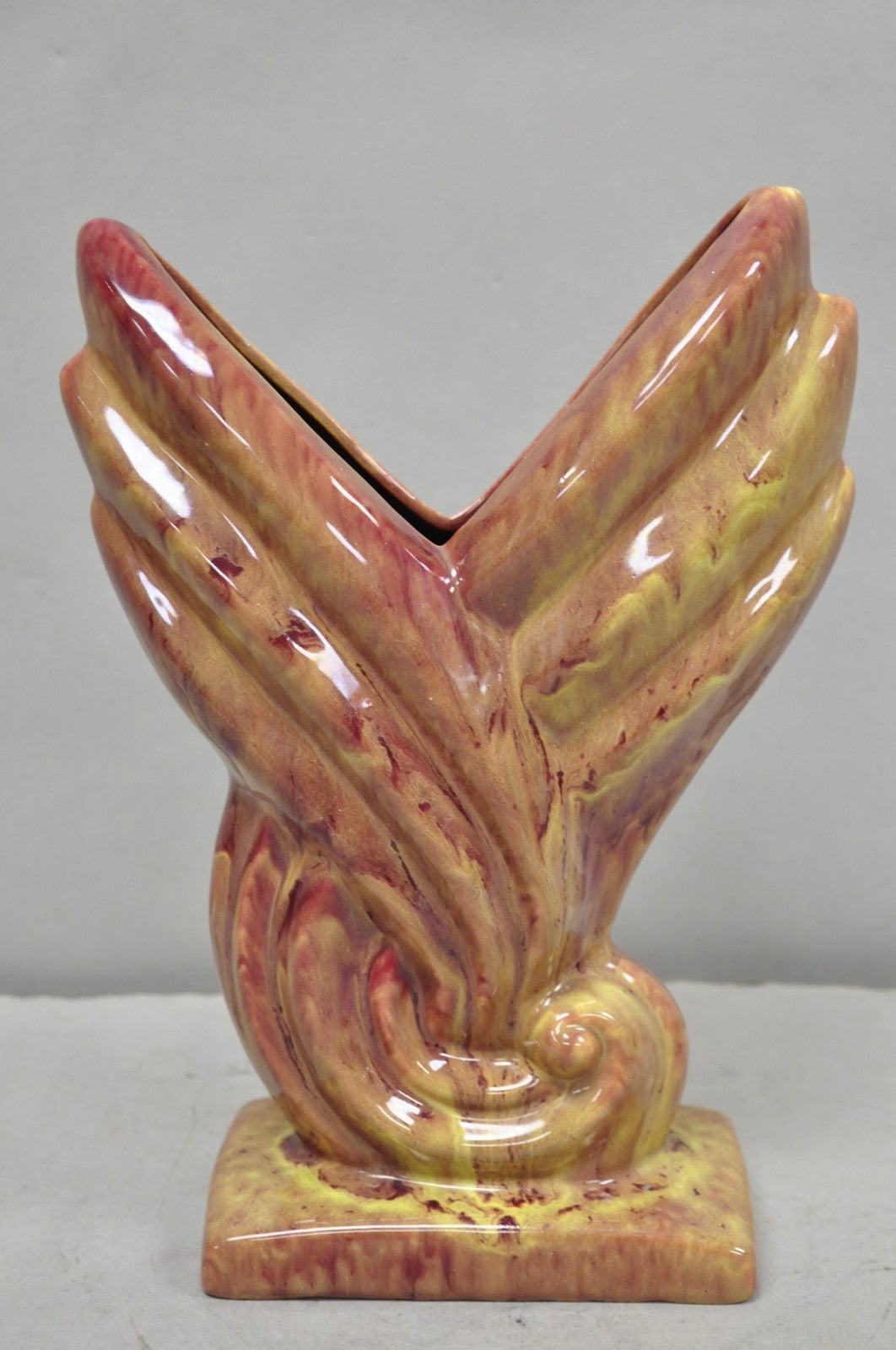 Mid Century Modern Gonder Ceramic Pottery 810 Red Flambe Flame Sculptural Vase