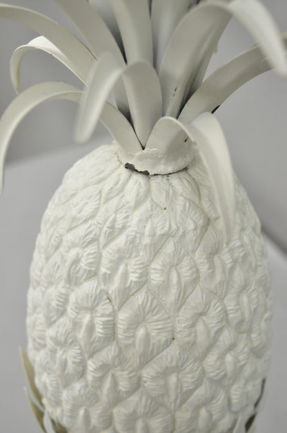 Vintage Italian Hollywood Regency White Tole Metal Figural Pineapple Table Lamp