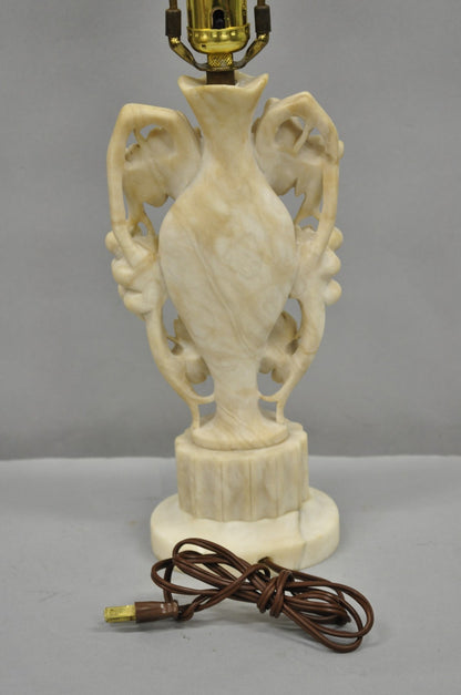 Art Nouveau Italian Carved Alabaster Marble Small Urn & Grapevine Table Lamp