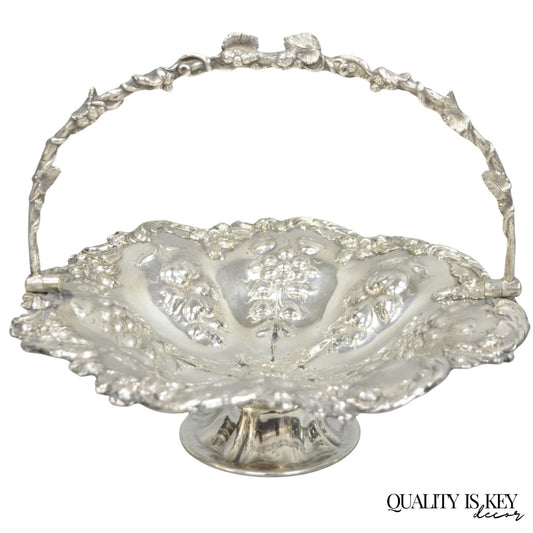 Antique Victorian Silver Plated Grapevine Repousse Dessert Basket Fruit Bowl