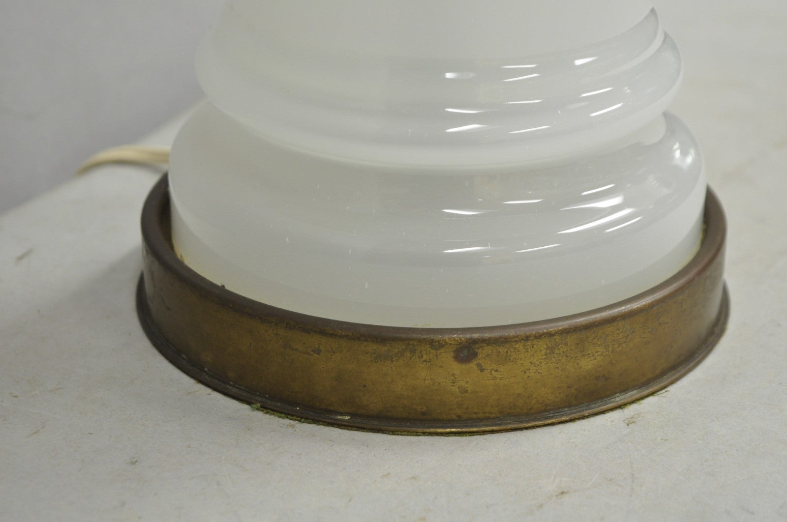 Vintage French Neoclassical White Opaline Glass Column Brass Mounted Table Lamp
