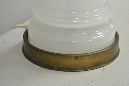 Vintage French Neoclassical White Opaline Glass Column Brass Mounted Table Lamp