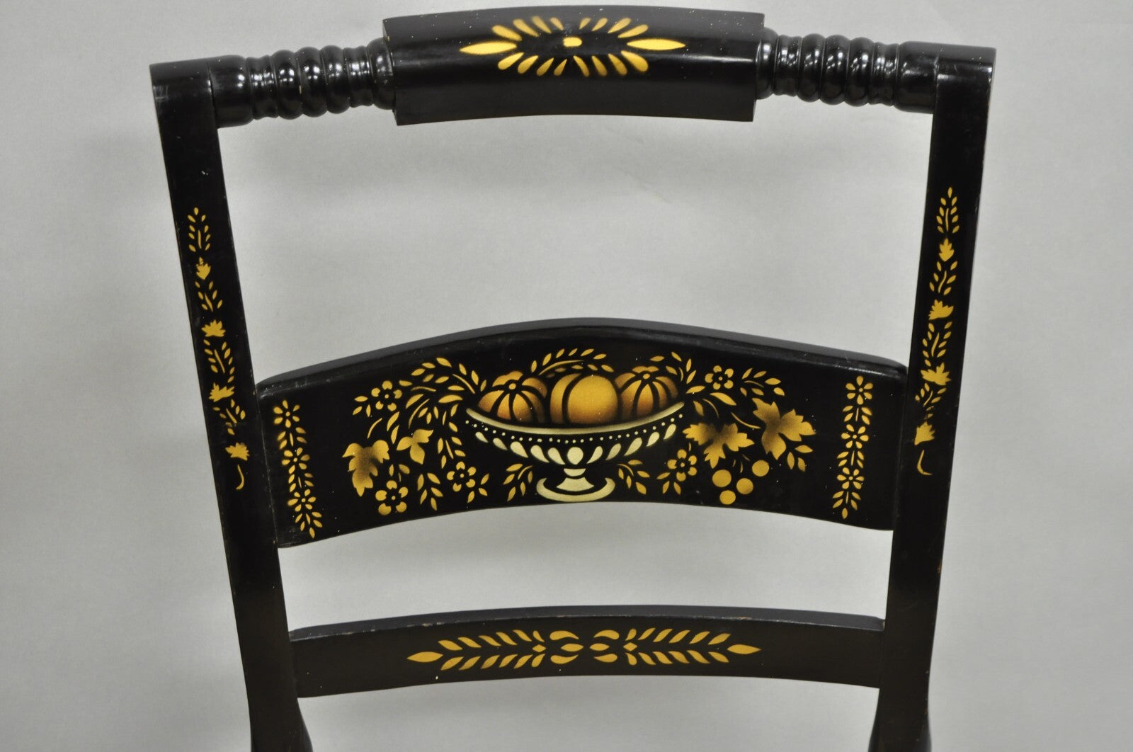 Vintage Nichols & Stone Hitchcock Harvest Stencil Painted Black Side Chair Pair