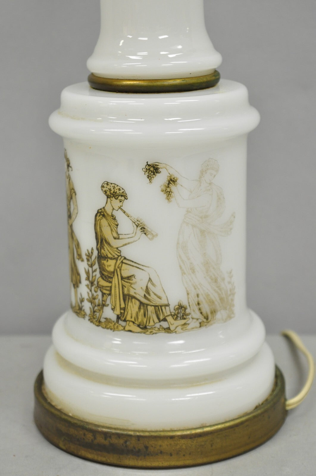 Vintage Italian Neoclassical Style White Milk Glass Empire Column Table Lamp