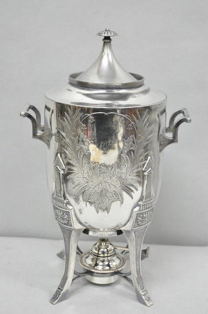 Antique Victorian Silver Plated Floral Engraved Coffee Samovar by Lucius Hart