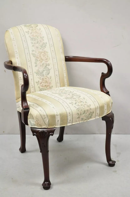Vintage Pennsylvania House Queen Anne Mahogany Upholstered Gooseneck Arm Chair