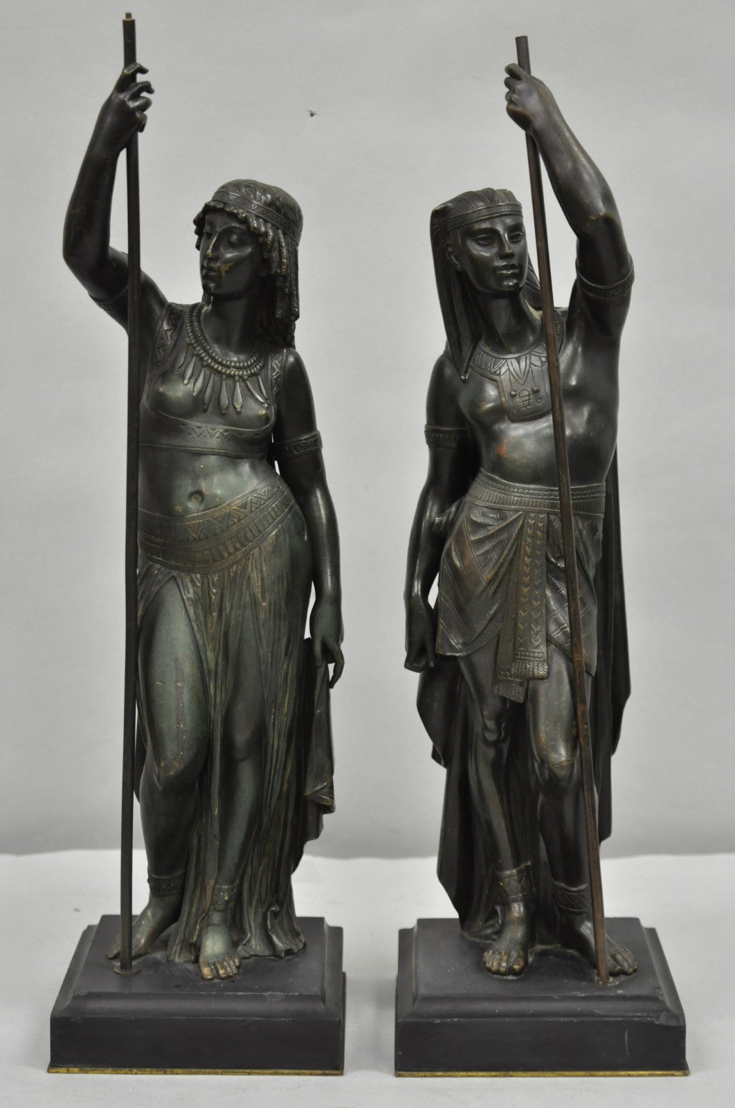 Egyptian Revival Bronze Priest & Priestess Figures after Émile Louis Picault