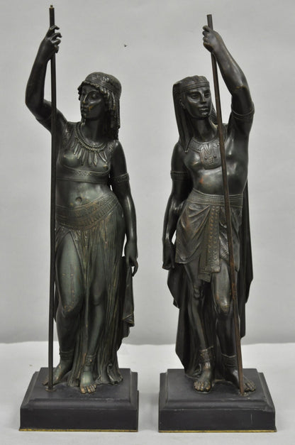 Egyptian Revival Bronze Priest & Priestess Figures after Émile Louis Picault