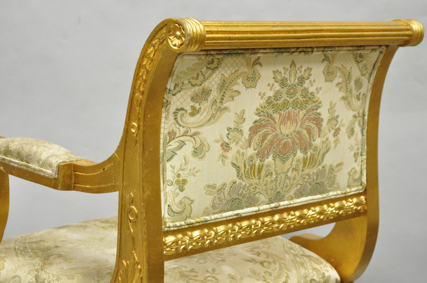 Neoclassical Regency Style Gold Carved Wood Dining Room Chairs - Set of 10