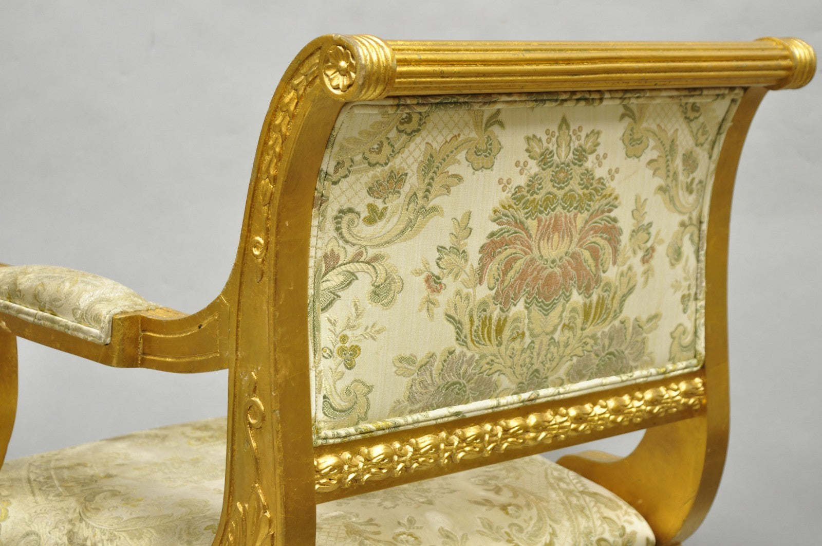 Neoclassical Regency Style Gold Carved Wood Dining Room Chairs - Set of 10