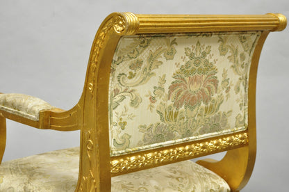 Neoclassical Regency Style Gold Carved Wood Dining Room Chairs - Set of 10