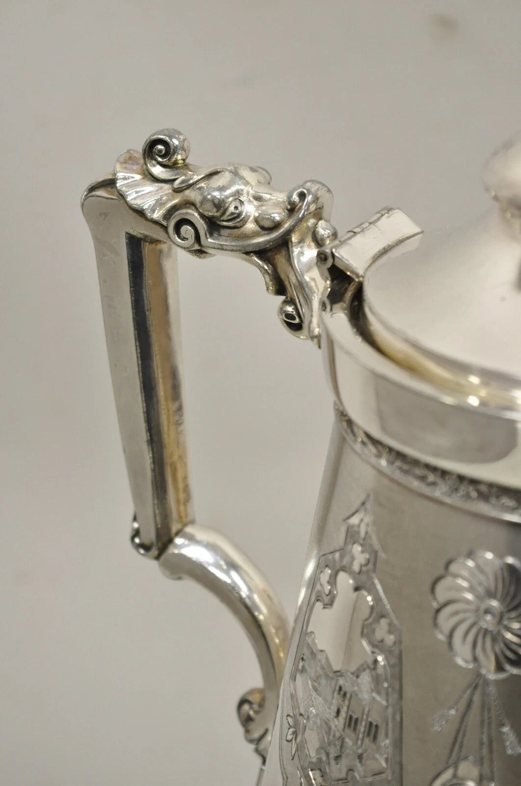 Victorian Racine Silver Plated Tilting Lemonade Water Pitcher on Stand w Goblets