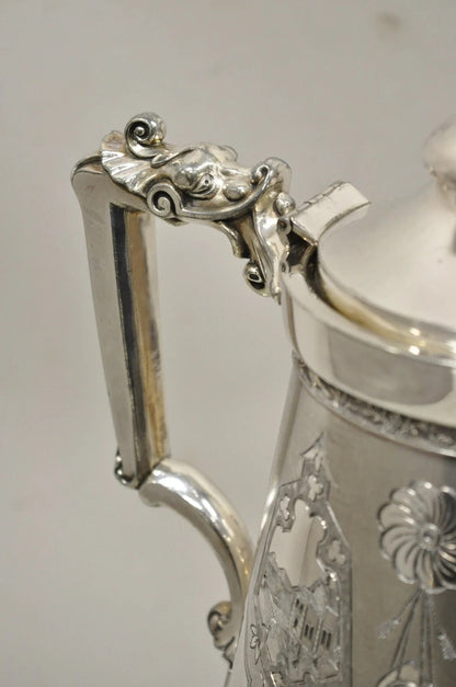 Victorian Racine Silver Plated Tilting Lemonade Water Pitcher on Stand w Goblets