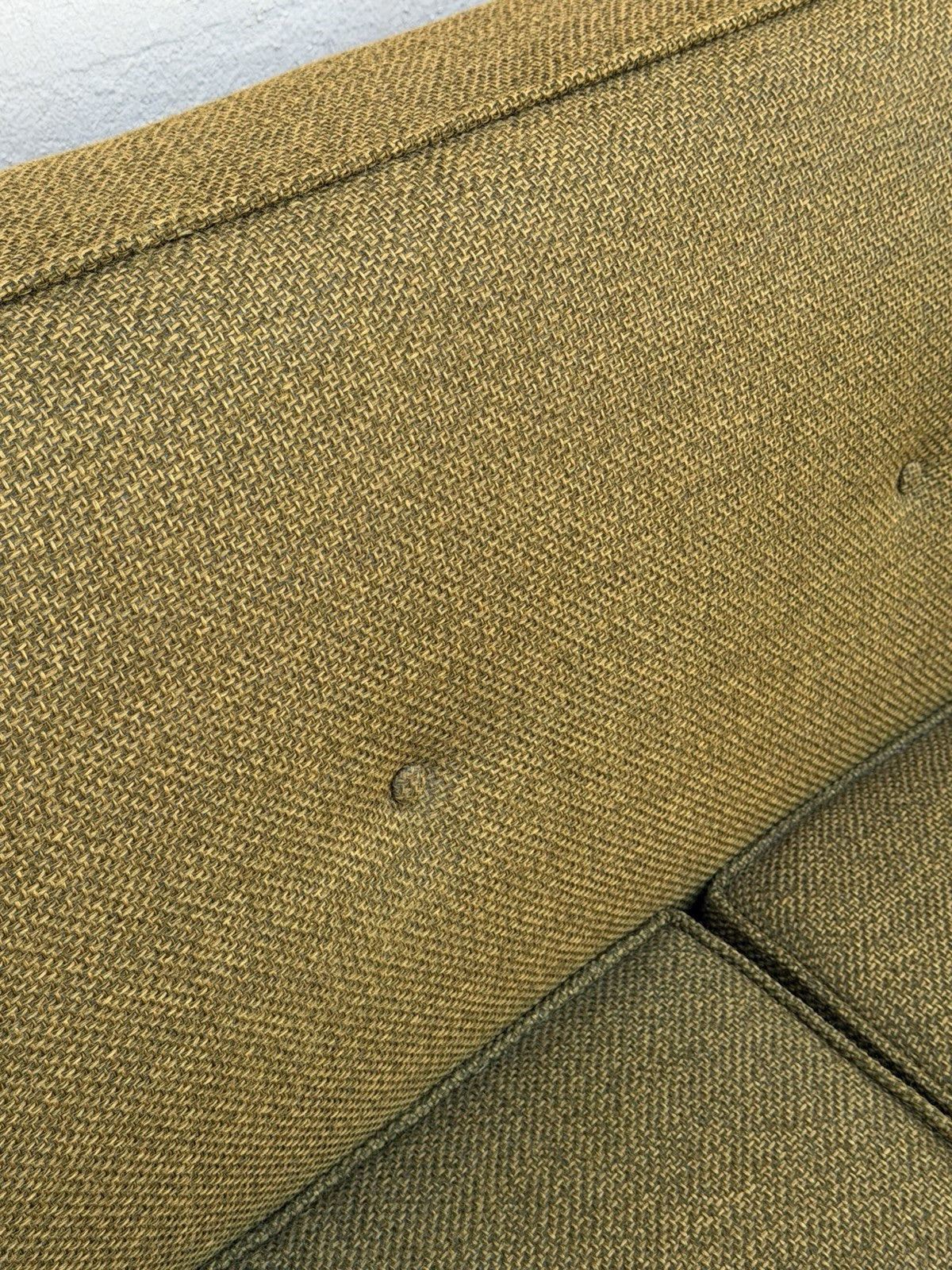 Vintage Mid Century Modern Greenish Brown Tufted 82" Sofa Couch w/ Walnut Legs