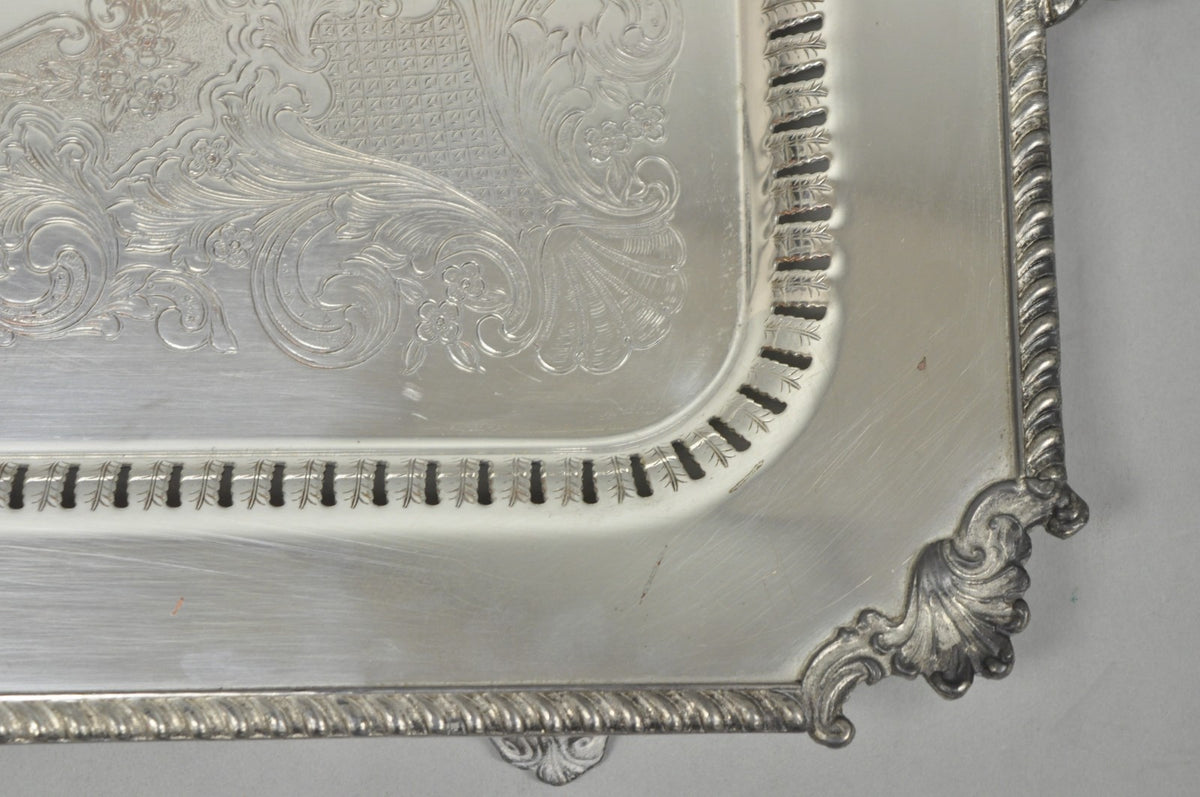 Vintage English Victorian Large Silver Plated Twin Handle Serving Platter Tray