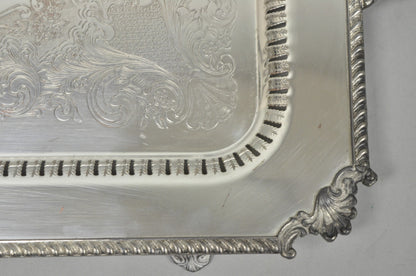 Vintage English Victorian Large Silver Plated Twin Handle Serving Platter Tray