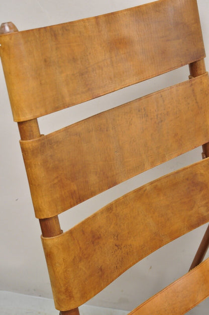 Costa Rican Campaign Style Teak Brown Leather Folding Rocker Rocking Chair