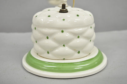 Antique French Art Deco Quilted Porcelain Small Adjustable Boudoir Bedside Lamp