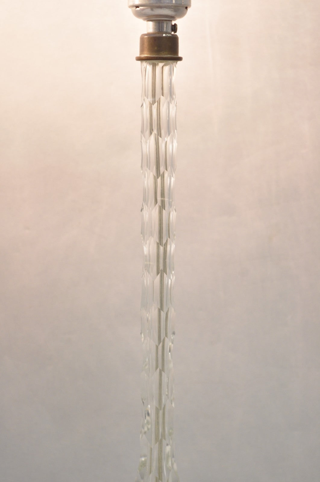 Antique Art Deco Diamond Cut Glass Column Small Petite Boudoir Table Lamps Pair