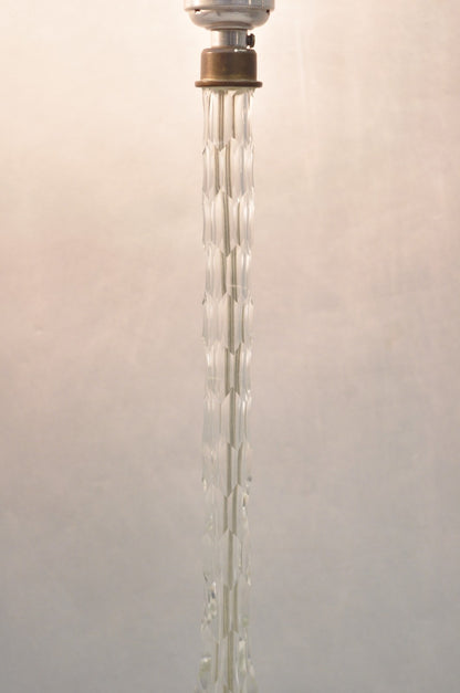 Antique Art Deco Diamond Cut Glass Column Small Petite Boudoir Table Lamps Pair
