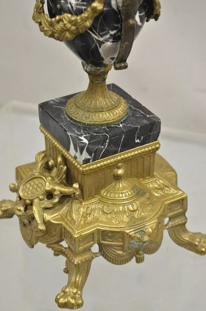 Vintage French Louis XV Style Brevettato Italy Brass & Marble Figural Clock Set