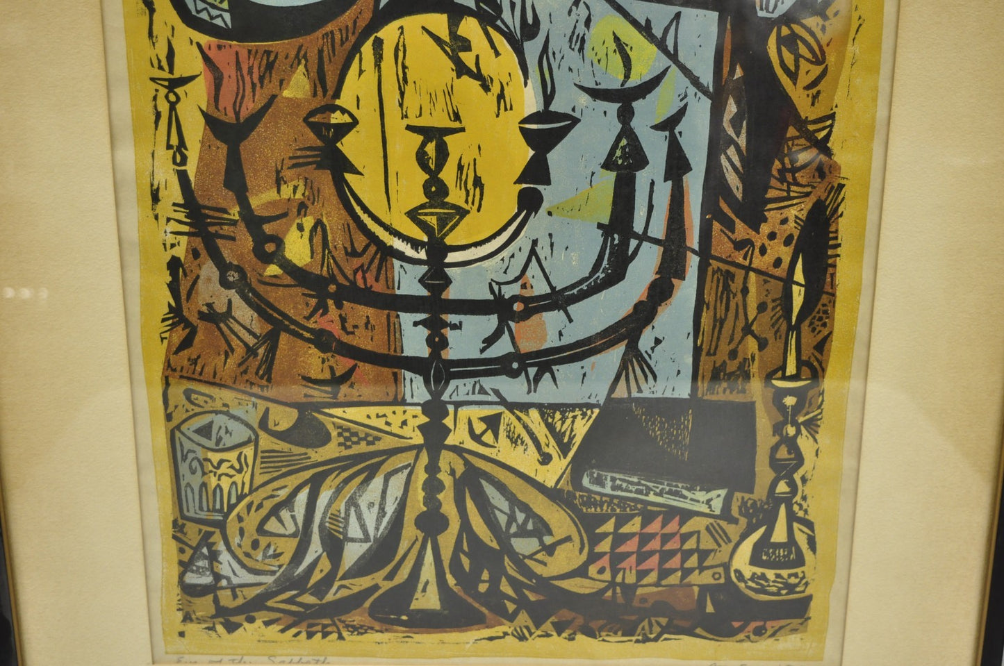 Vintage Irving Amen "Eve of the Sabbath" Woodblock Print Judaica Art, Signed
