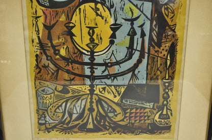 Vintage Irving Amen "Eve of the Sabbath" Woodblock Print Judaica Art, Signed