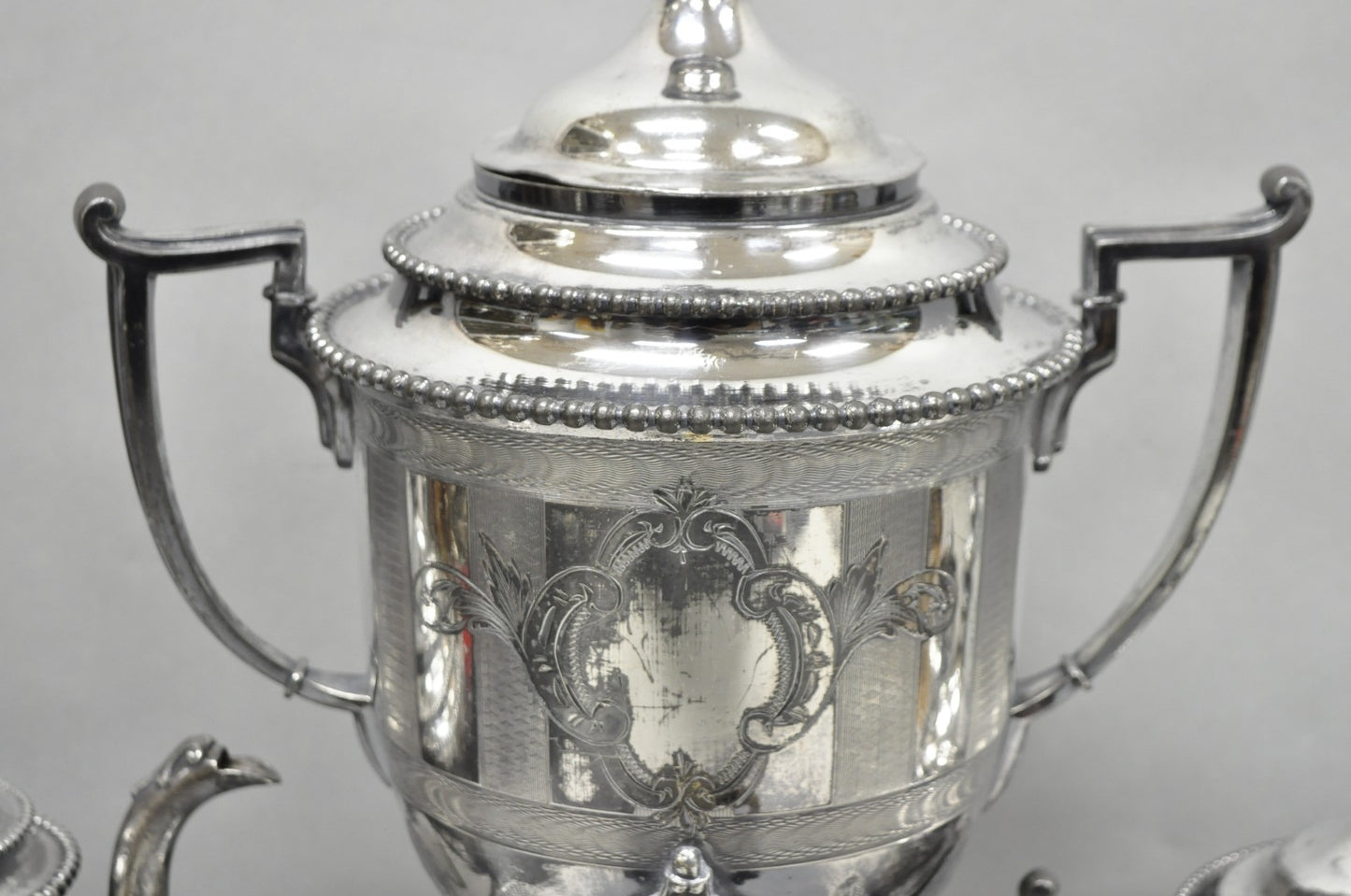 Antique Reed & Barton 1929 English Regency Silver Plated Samovar Tea Set 4 Pcs