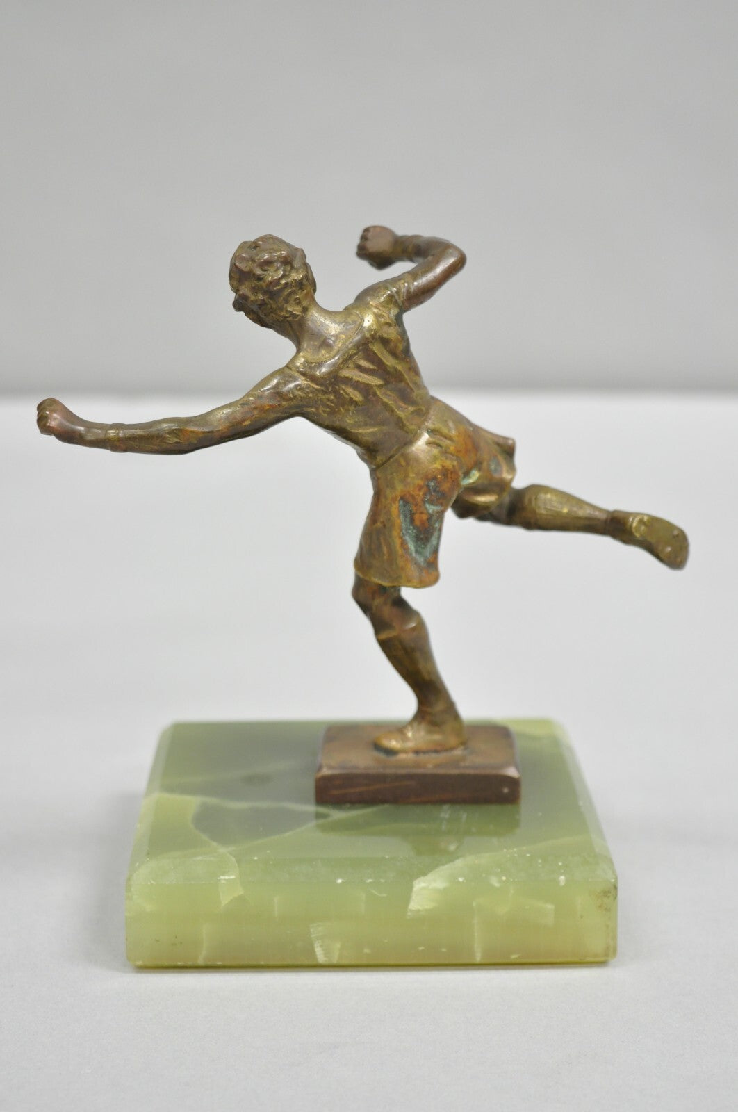 Antique Art Deco Small 6" Bronze Onyx Base Soccer Futbol Player Sculpture Figure