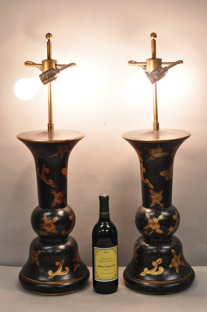 Louis Baldinger & Sons Contemporary Black & Gold Painted Table Lamps - a Pair