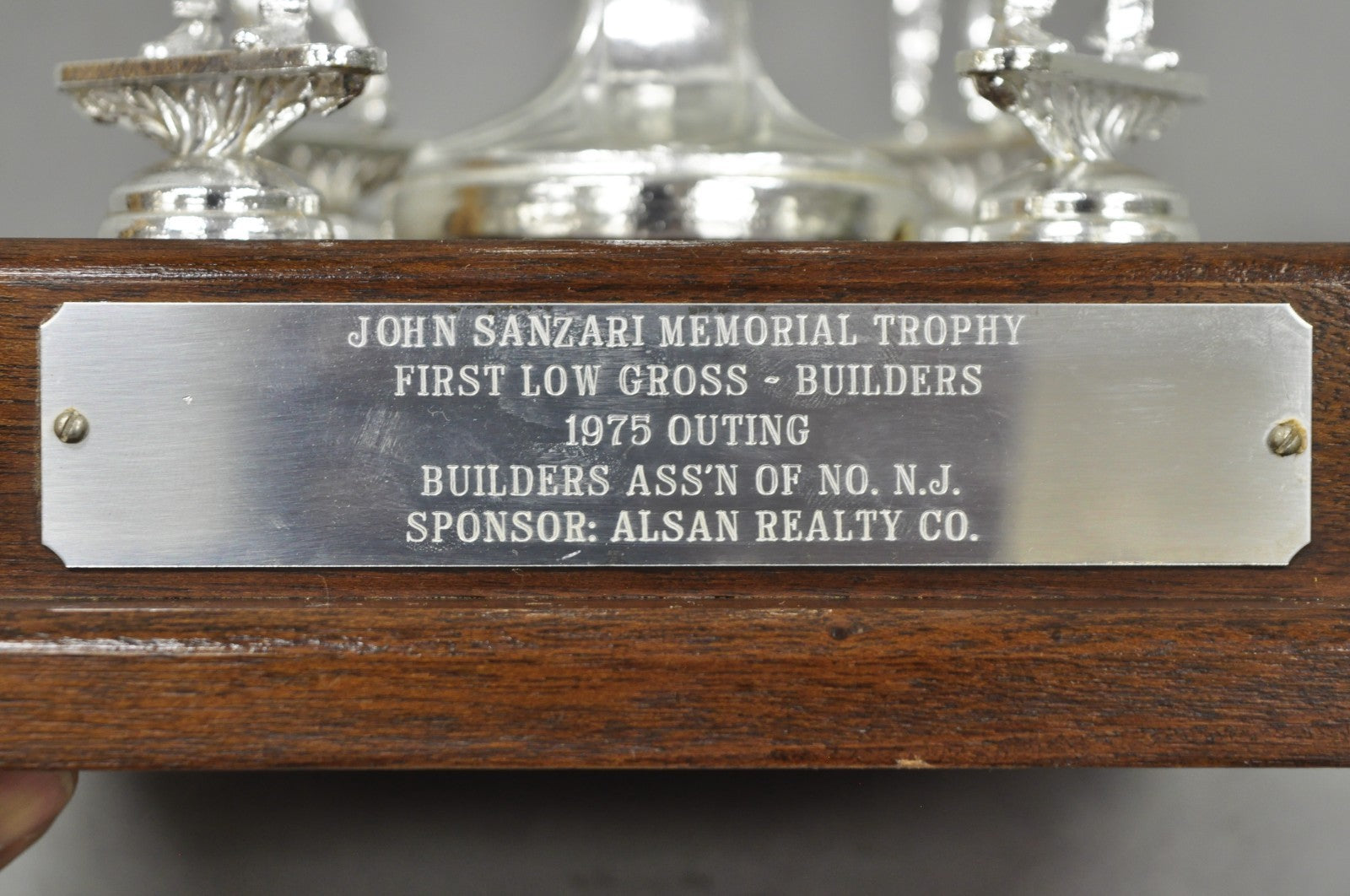 Vintage 1970s Silver Metal & Wood Figural Golf Trophy Award Cup John Sanzari