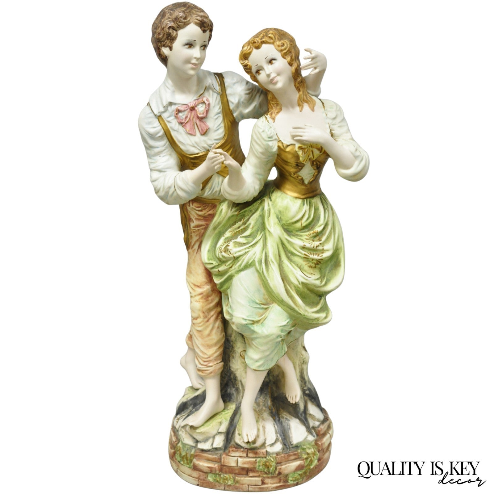 Vintage 1964 Azzolin Brothers Ceramic Boy & Girl Large Courting Statue Figurine