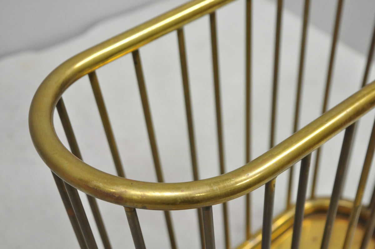 Vintage Gatco Mid Century Modern Solid Brass Spindle Modernist Magazine Rack