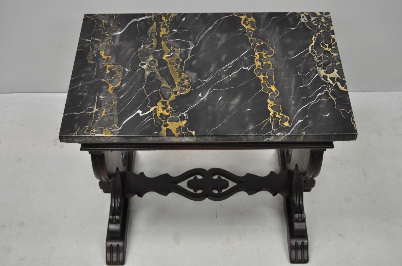 Antique Renaissance Style Carved Walnut Marble Top Side Table from Bloomingdales