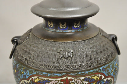 Antique Chinese Cloisonne Blue Porcelain Enamel  Bronze Figural Table Lamp