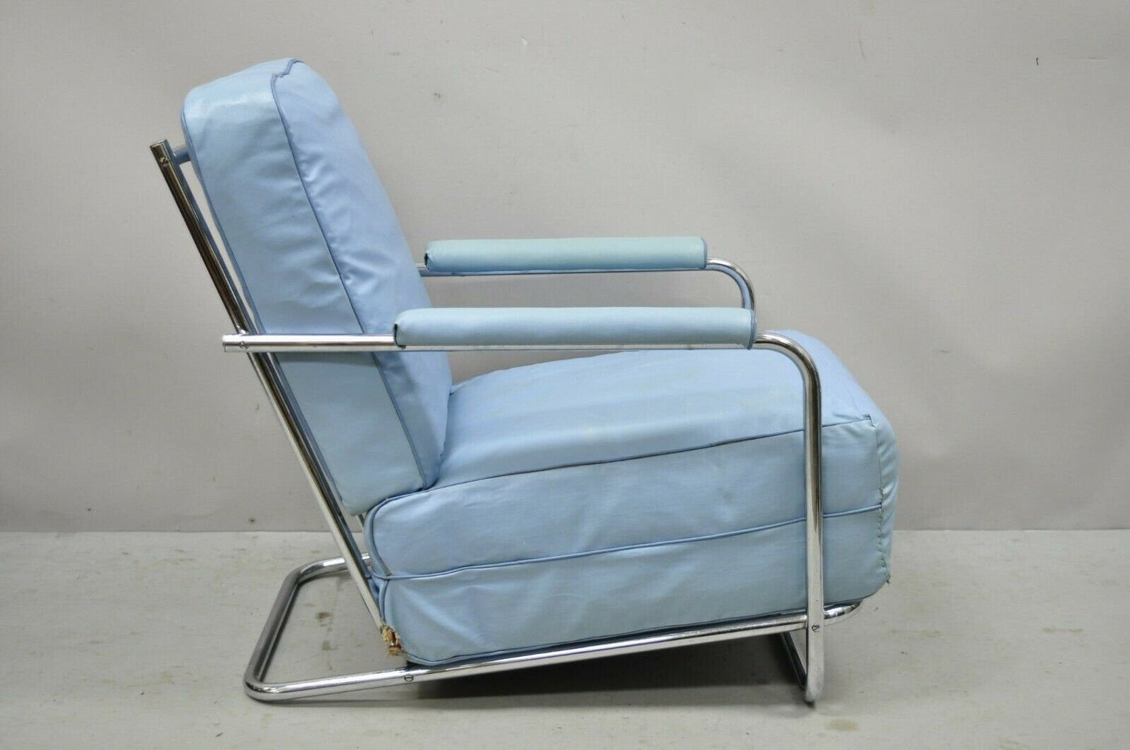 Vintage Gilbert Rohde for Troy Sunshade Art Deco Easy Chair Blue Lounge Chair