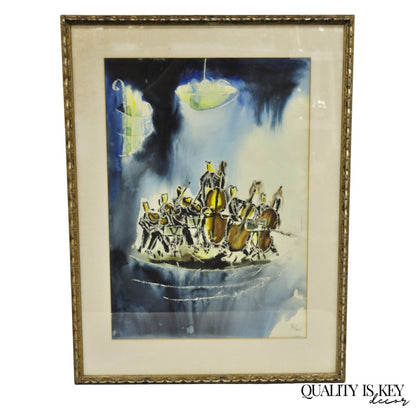 Itzhak Nesher (Austrian Israeli b 1929) "String Group" Judaica Watercolor Signed