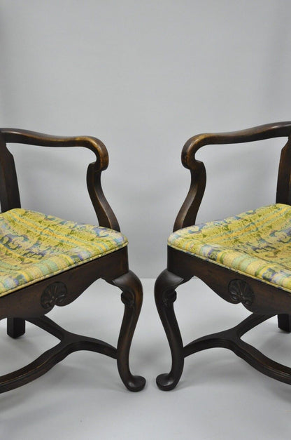 Vintage Italian Baroque Swedish Rococo Style High Back Dining Arm Chairs - Pair