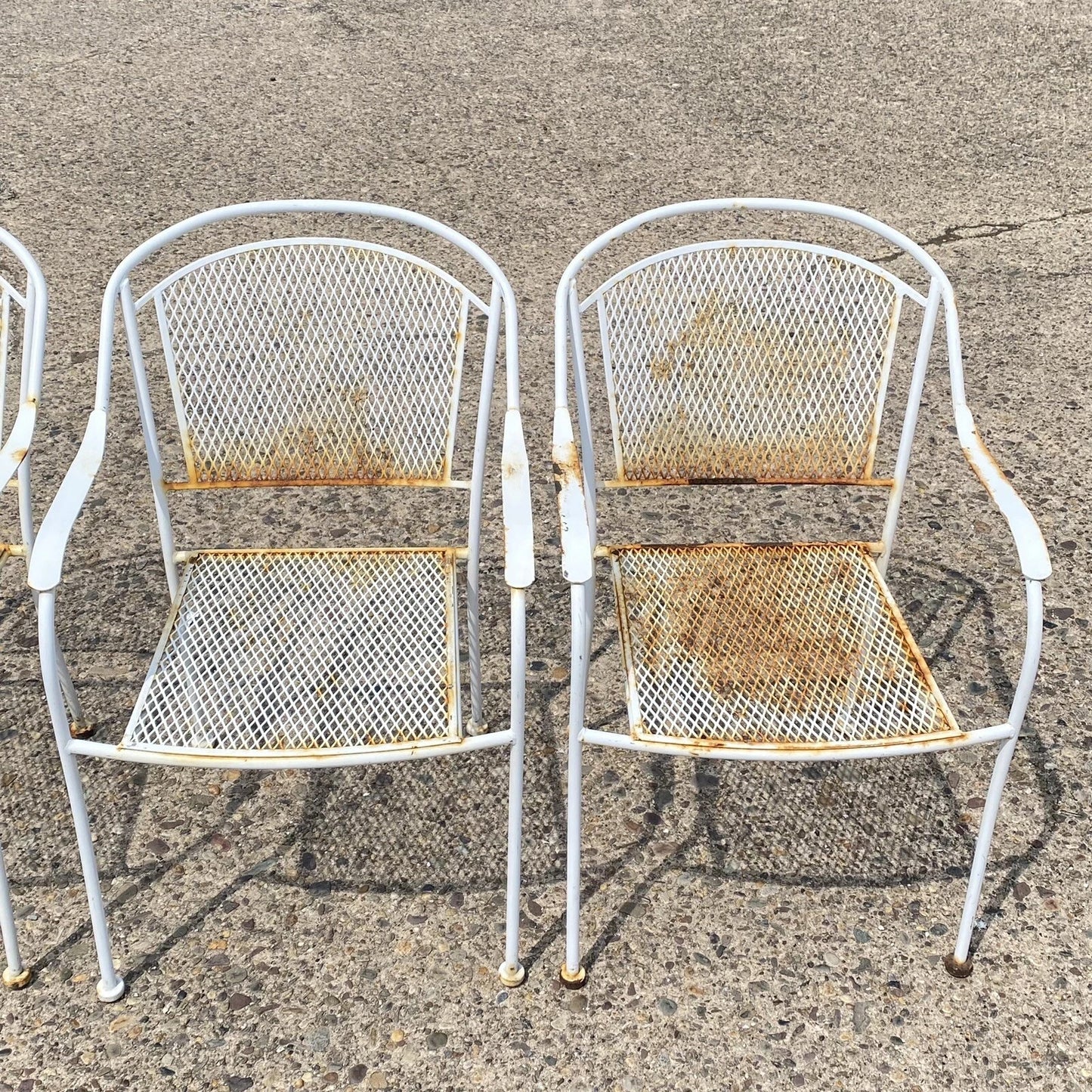 Vintage Modern Wrought Iron Sculptural Outdoor Patio Stacking Arm Chairs - Set 4