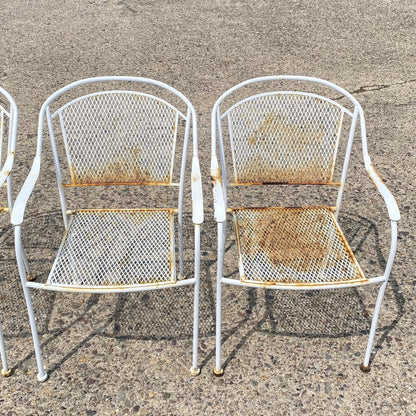 Vintage Modern Wrought Iron Sculptural Outdoor Patio Stacking Arm Chairs - Set 4