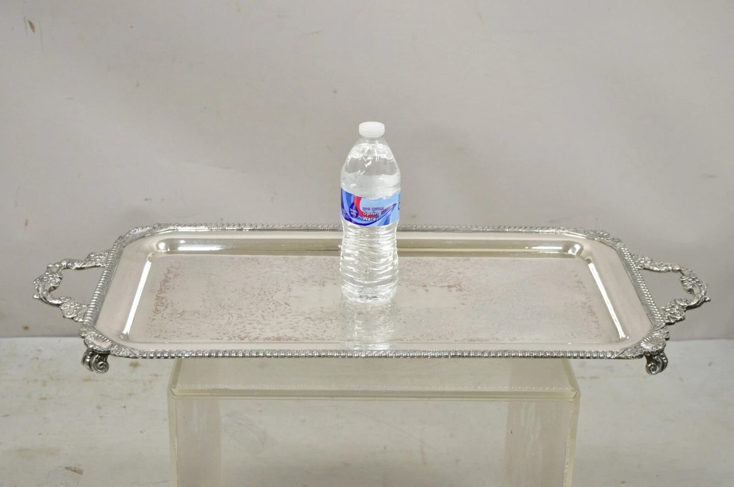 Vintage English Victorian Silver Plated Twin Handle Serving Platter Bar Tray