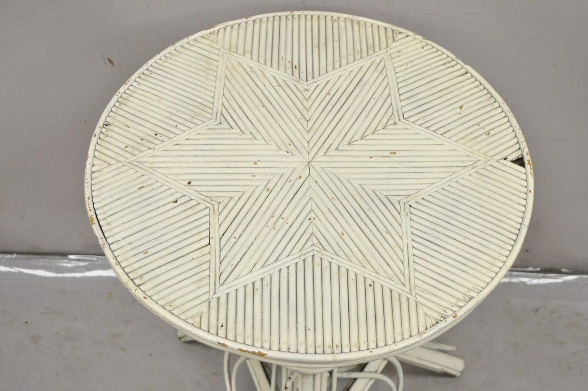 Antique Victorian Arts & Crafts Bentwood Wicker Rattan White Accent Side Table