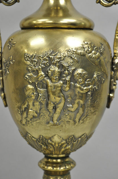 Vintage French Louis XV Renaissance Brass Figural Dancing Cherubs Urn Table Lamp