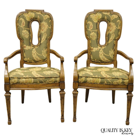Vintage Hollywood Regency Keyhole Back Fireside Lounge Arm Chairs - a Pair