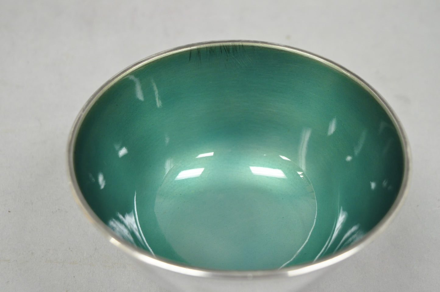Vintage Towle Mid Century Modern Silver Plated Green Enamel Candy Nut Dish Bowl