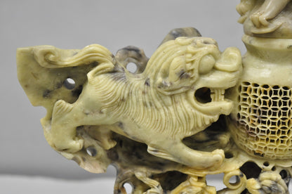 Vintage Chinese Carved Soapstone Foo Dog Figural Incense Burner Sculpture